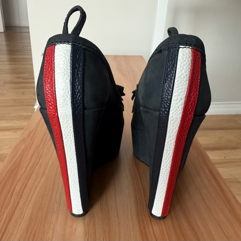 Black Fleece Thom Browne x Brooks Brothers Mod Blue Suede Leather Wedge Loafers - Picture 14 of 14